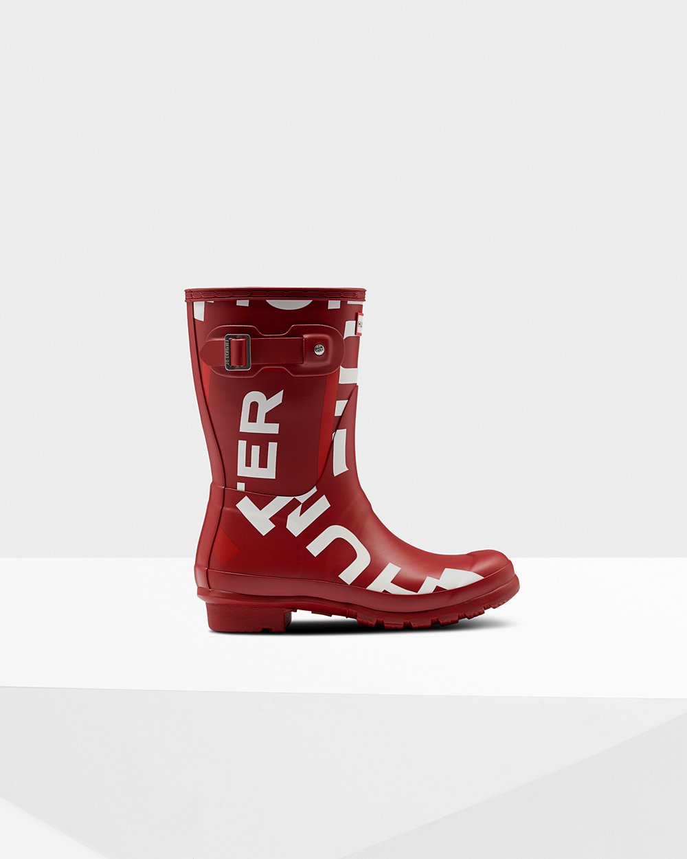 Womens Hunter Original Exploded Logo - Short Rain Boots Grey Red - 6740-UDWAF